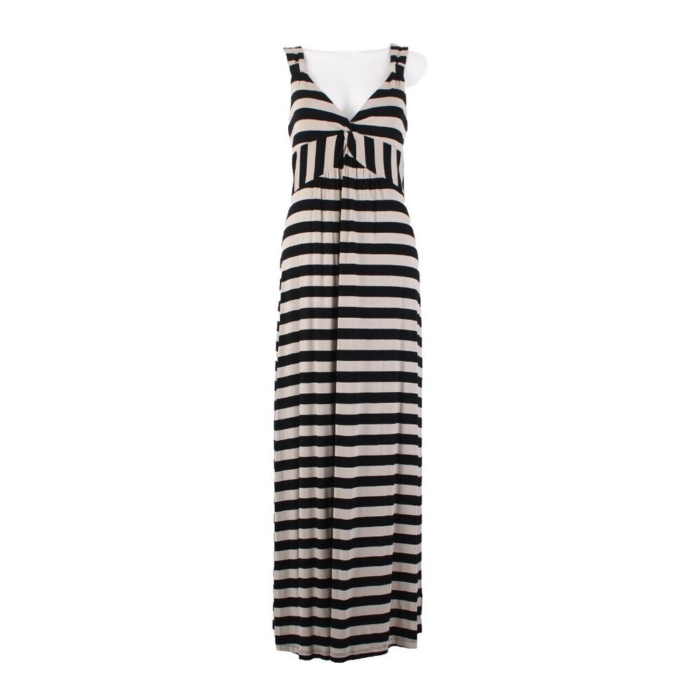 Carson Kressley Dress Sz L Black Tan Strip Sleeveless Viscose Spandex Dress